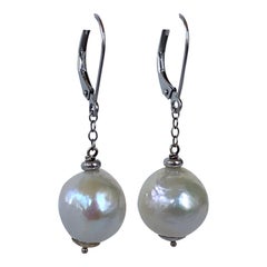 Marina J. Dangle Pearl Earrings with Solid 14k White Gold & Lever Back Hooks