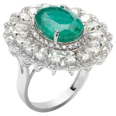 Natural Zambian Ring with 6.30carats Emerald and 3.11carats Diamond /14k