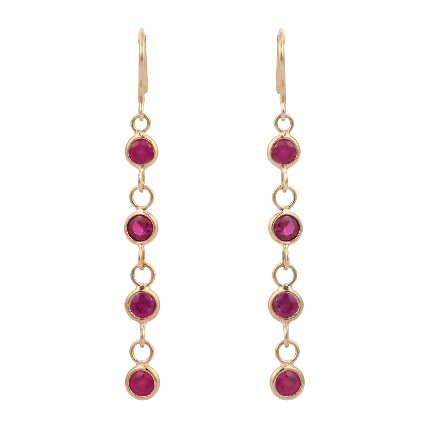 Ruby Dangle Earrings in 18 Karat Yellow Gold For Sale