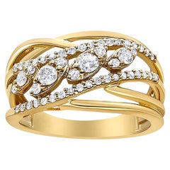 10K Yellow Gold 1/2 Carat Round-Cut Multi Row Diamond Split Shank Cocktail Ring