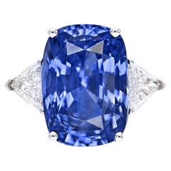 GIA Certified 6.28 Carat NO HEAT Kashmir Blue Sapphire Cushion Cut Diamond Ring 