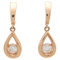 Contemporary Diamond Tear Drop Earrings Set in 14k Rose Gold
