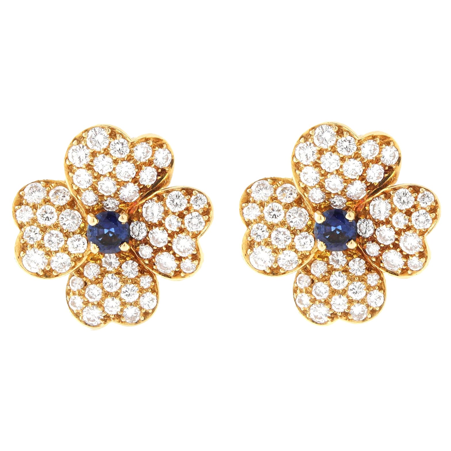 Van Cleef & Arpels Sapphire Diamond 18k Yellow Gold Cosmos Earrings Medium