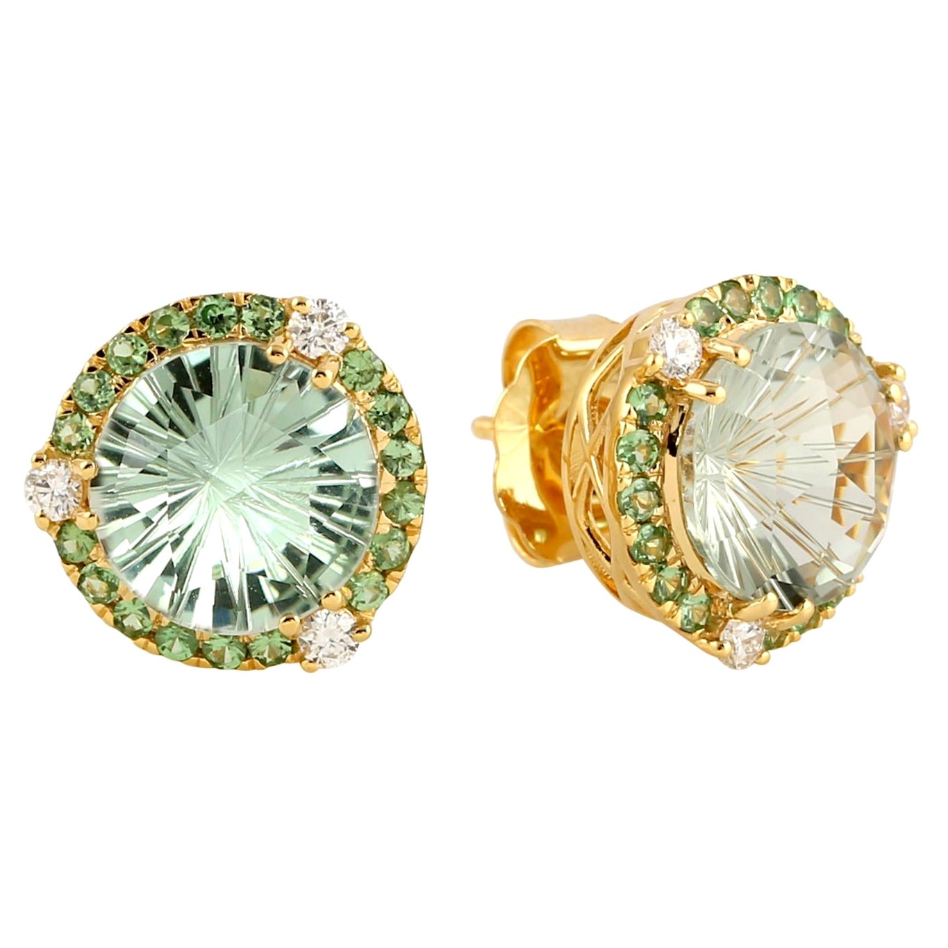 Boucles d'oreilles en or 14K avec améthyste, tsavorite et diamant (6,71 carats)