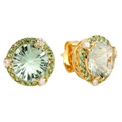 6.71 carats Amethyst Tsavorite Diamond 14K Gold Stud Earrings