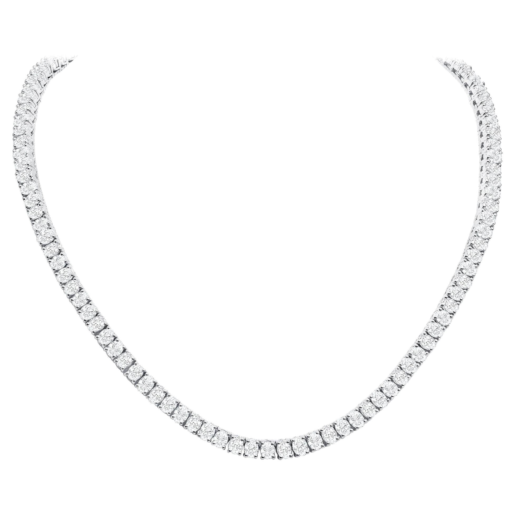 20ct Oval Tennis Necklace, Natural Diamonds (F-G, VS-SI1) in 18 Inches 18k Gold For Sale