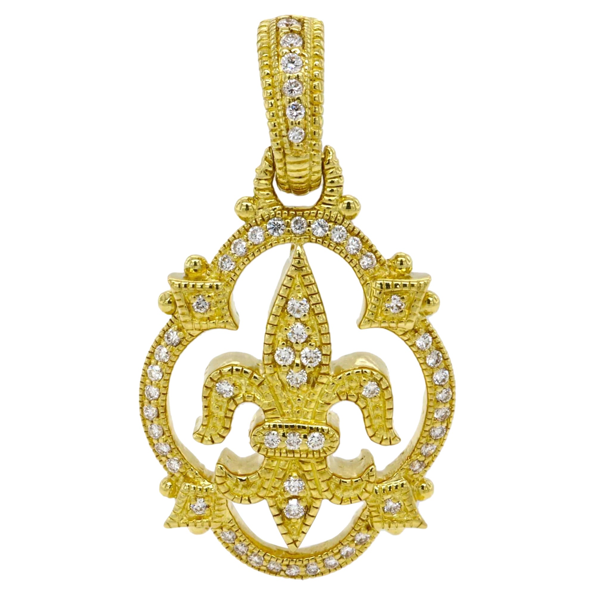 Judith Ripka 18K Yellow Gold Fleur De Lis 0.56 Ct Diamond Charm Pendant