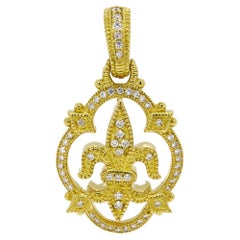 Judith Ripka 18K Yellow Gold Fleur De Lis 0.56 Ct Diamond Charm Pendant