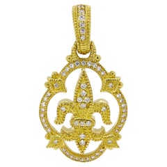 Retro Judith Ripka 18K Yellow Gold Fleur De Lis 0.56 Ct Diamond Charm Pendant