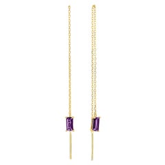 14k Solid Gold Drop Earrings with Amethysts, Chain Gold Earrings