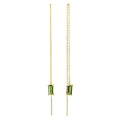 14k Solid Gold Drop Earrings with peridot.  Chain Gold Earrings