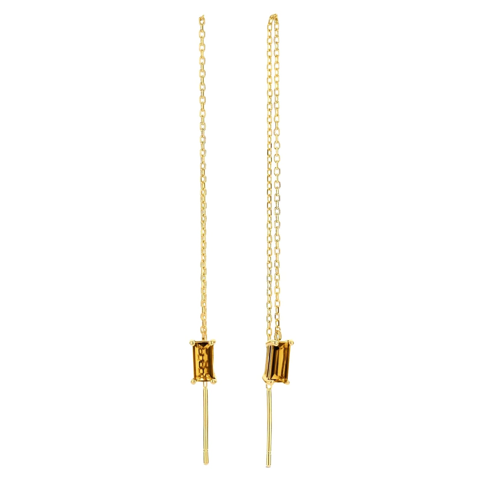14k Solid Gold Drop Earrings with Citrine, Chain Gold Earrings