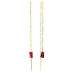 Chain 14k Gold Earrings with Natural Rubies