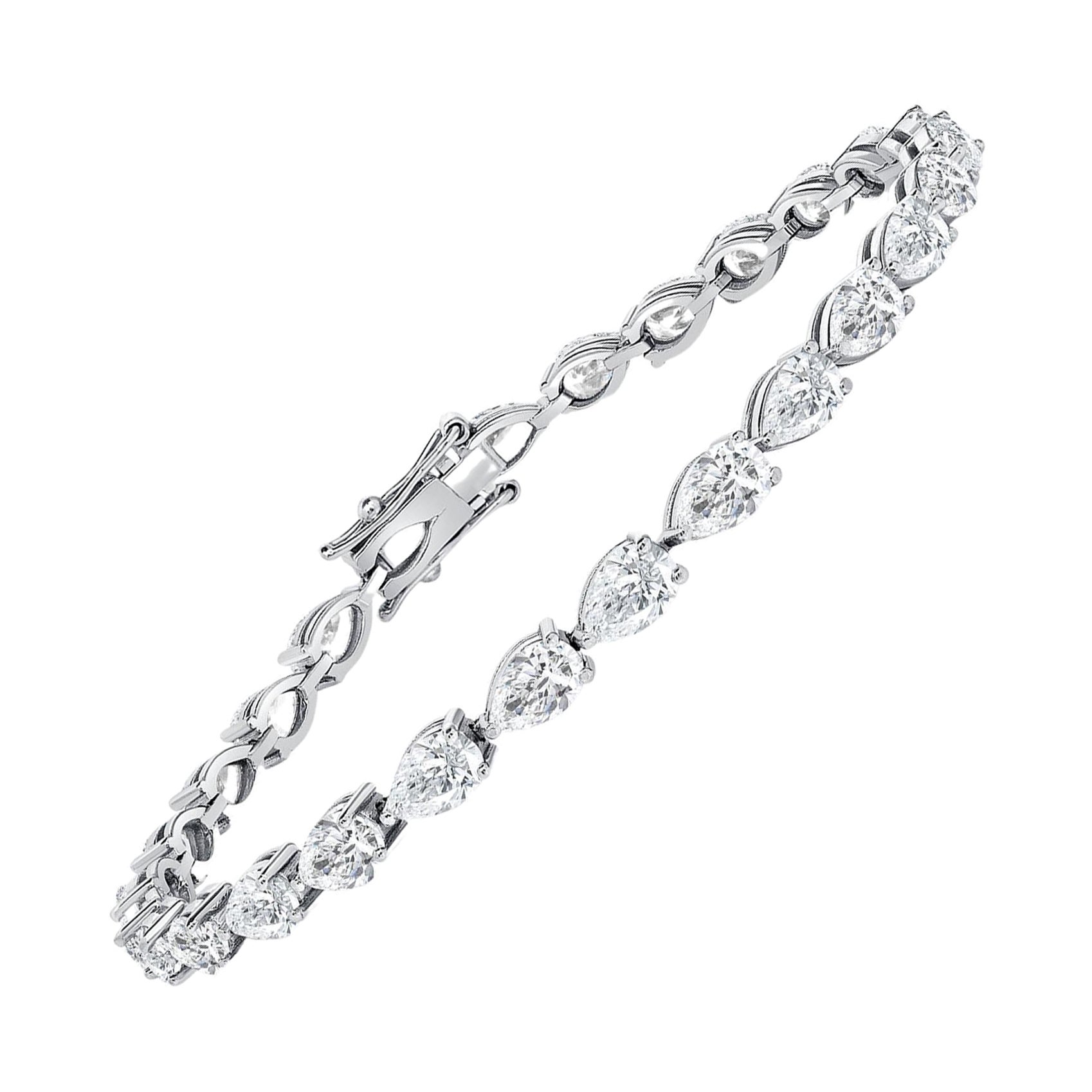 18k White Gold Pear-Shape Diamond Tennis Bracelet 'F-G, VS' For Sale
