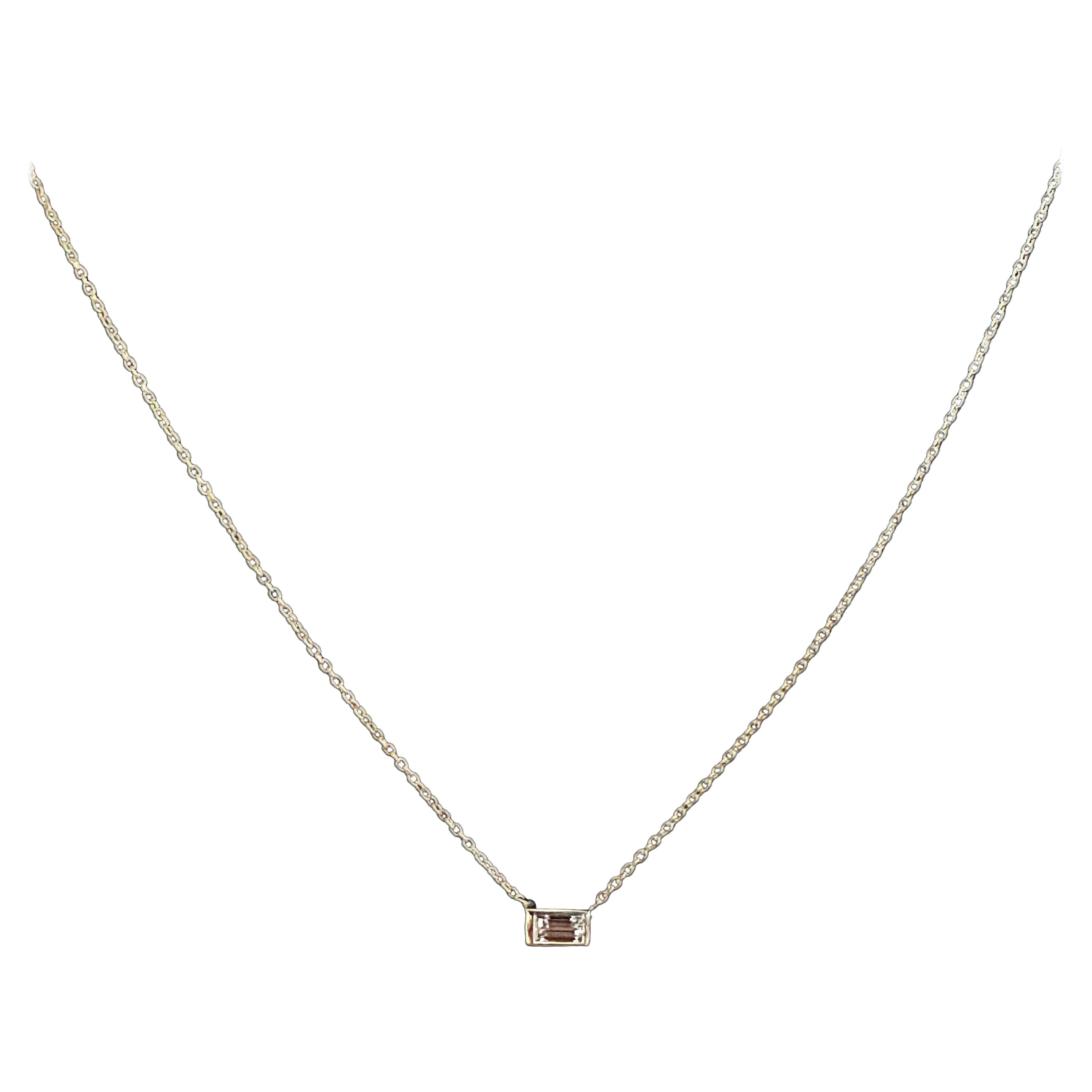 14K Yellow Gold Diamond Baguette Necklace For Sale
