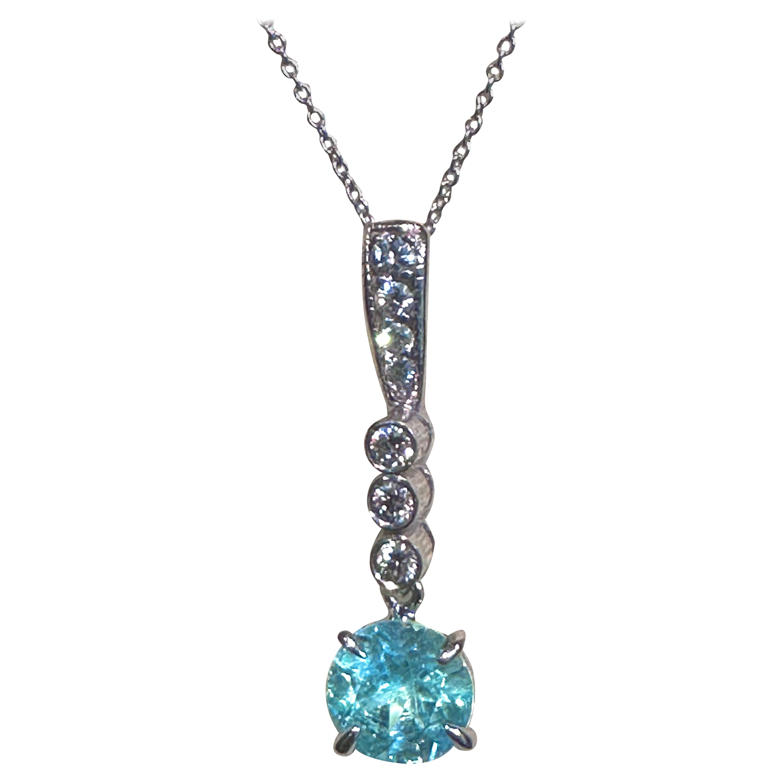 14K White Gold Aquamarine Diamond Bezel Necklace