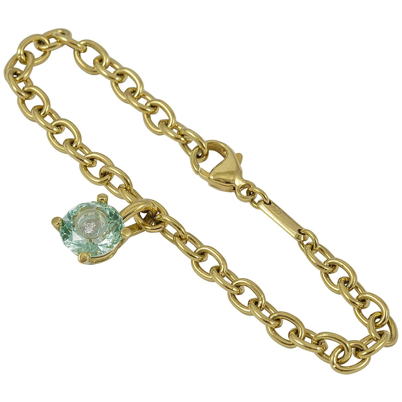 Chopard Blue Topaz Happy Diamond Gold Bracelet  For Sale