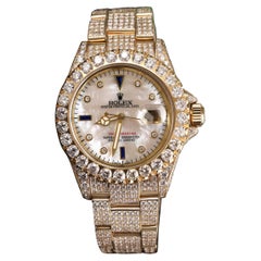 Rolex Yacht-Master White Mop Diamond Dial Yellow Gold Fully Iced Out Watch
