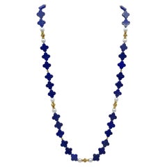 Necklace with Lapis, Freshwater Pearls & 18K Solid Gold Beads
