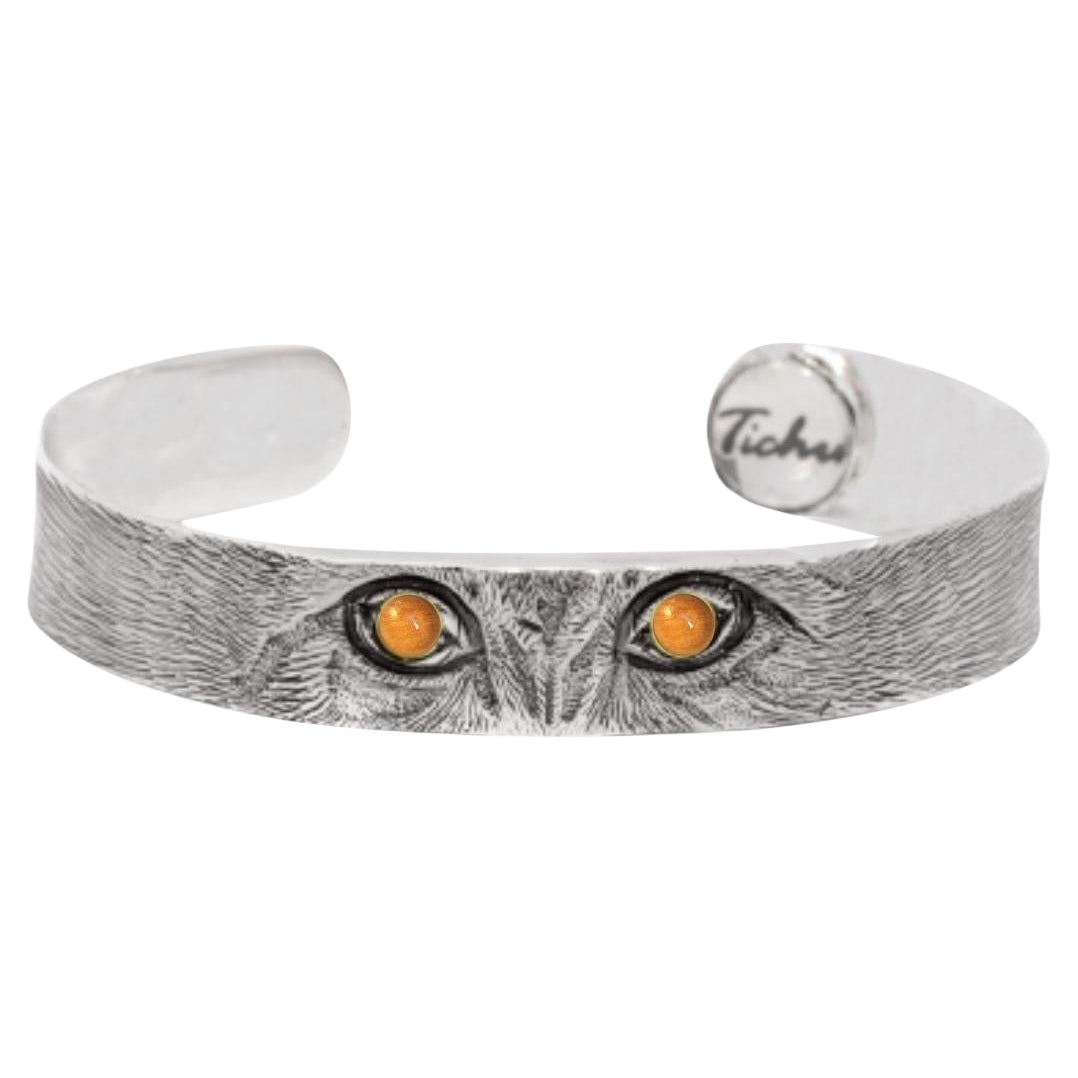 Tichu Citrine Cat Eyes Cuff in Sterling Silver and Crystal Quartz 'Size S' For Sale