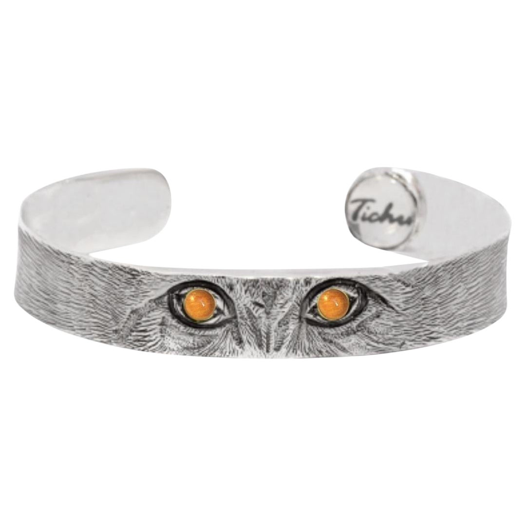 Citrine Cat Eyes Cuff in Sterling Silver and Crystal Quartz For Sale