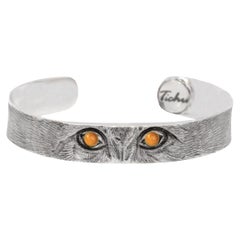 Citrine Cat Eyes Cuff in Sterling Silver and Crystal Quartz