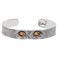 Manchette Tichu yeux de chat en citrine en argent sterling et quartz de cristal, taille L