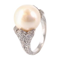 18ct White Gold South Sea Pearl and Diamond Ring