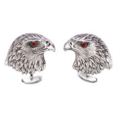 Tichu Ruby Eagle Face Manschettenknopf aus Sterling Silber