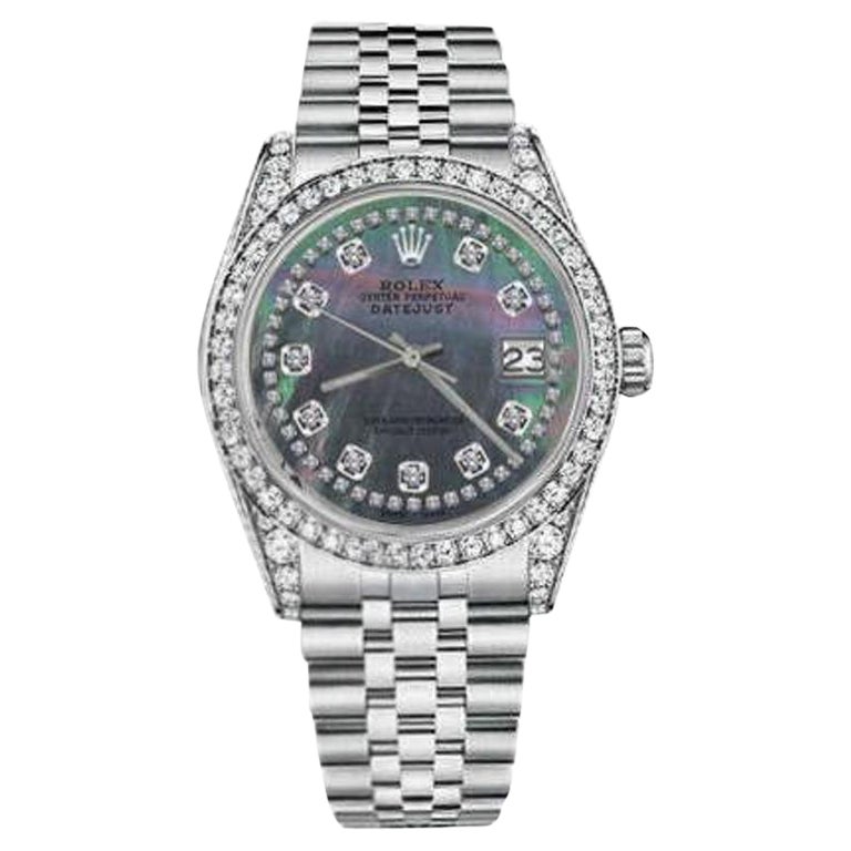 Rolex Datejust Black Mother of Pearl String Dial Diamond Bezel and Lugs ...