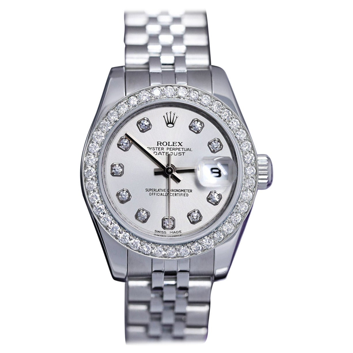 Rolex Lady-Datejust 179174 Edelstahl-Uhr mit Silber-Silber-Diamant-Zifferblatt