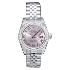 Rolex Lady-Datejust 179174 Steel Pink Roman Dial Diamond Bezel Watch