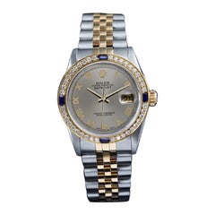 Used Rolex Datejust 68273 Sapphire & Diamond Bezel Two Tone Watch Grey Roman Dial