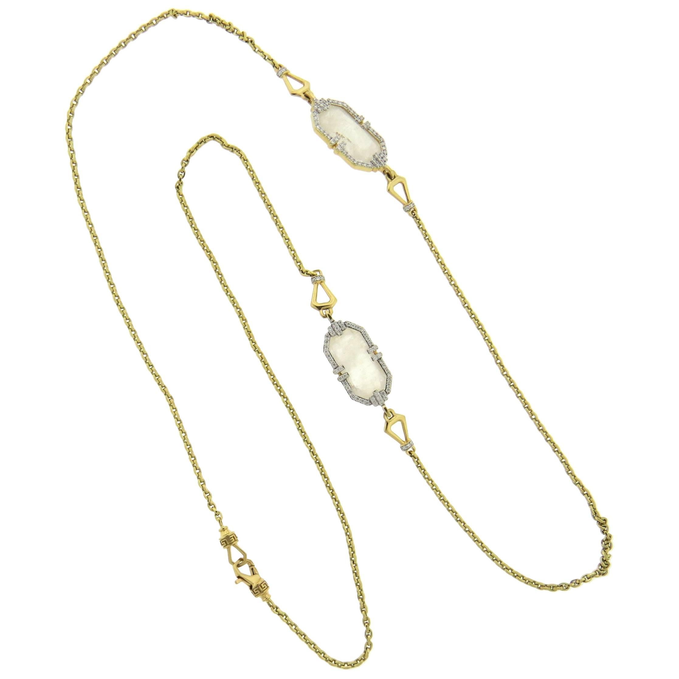 Ivanka Trump Gold White Labradorite Diamond Long Necklace