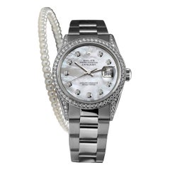 Rolex White Pearl 36mm Datejust Stainless Steel Natural Diamonds Bezel & lugs
