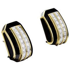 Retro Black and Gold Diamond Earrings