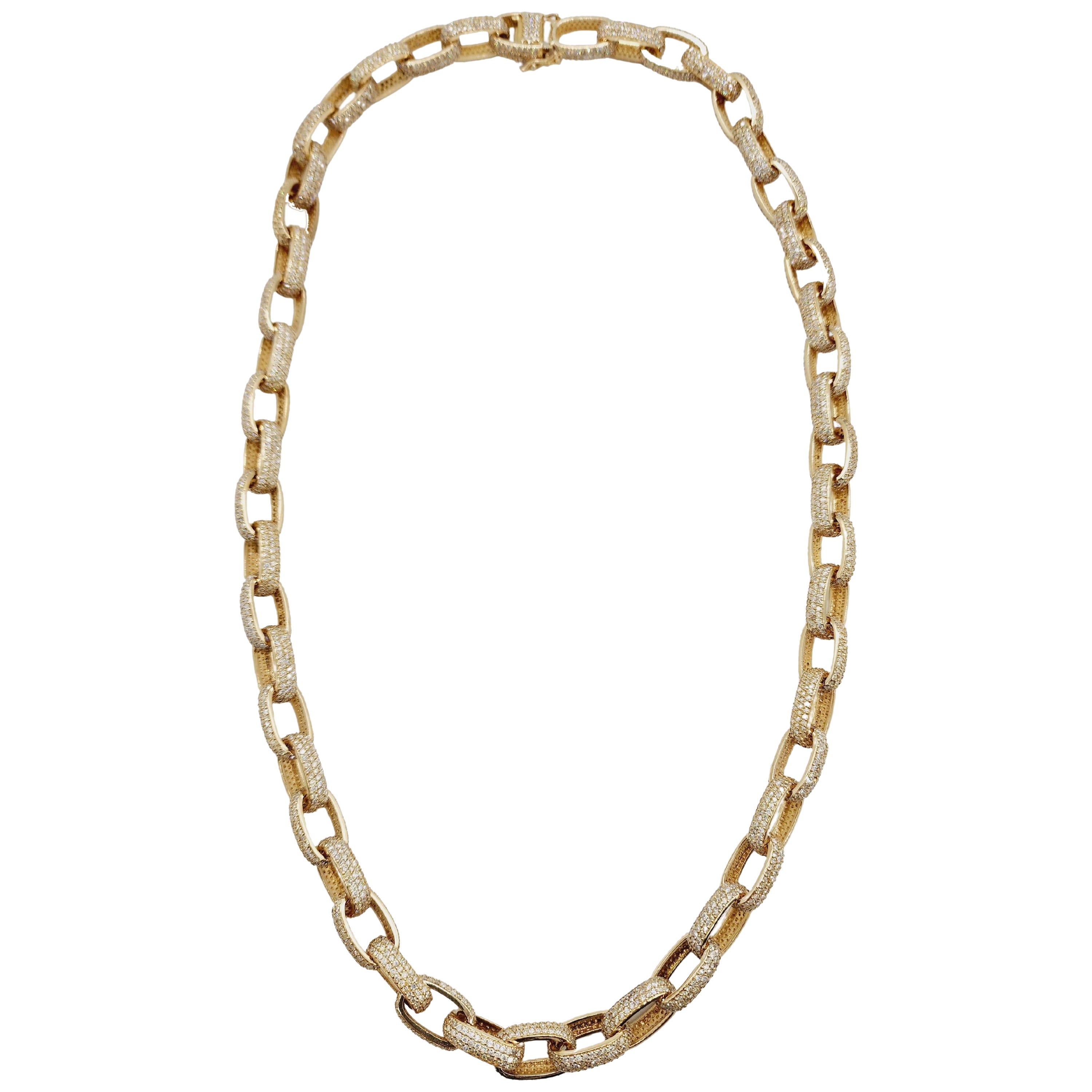 51 Carats Diamonds Heavy Link Chain Necklace 14 Karats Yellow Gold For