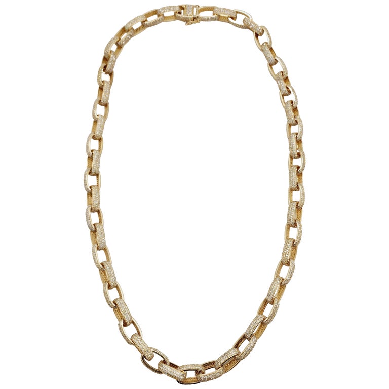 51 Carats Diamonds Heavy Link Chain Necklace 14 Karats Yellow Gold For ...