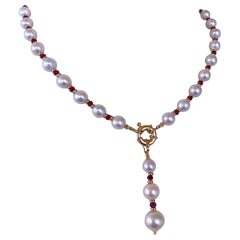 Marina J. Valentines Ruby, Pearl and Solid 14k Yellow Gold Necklace