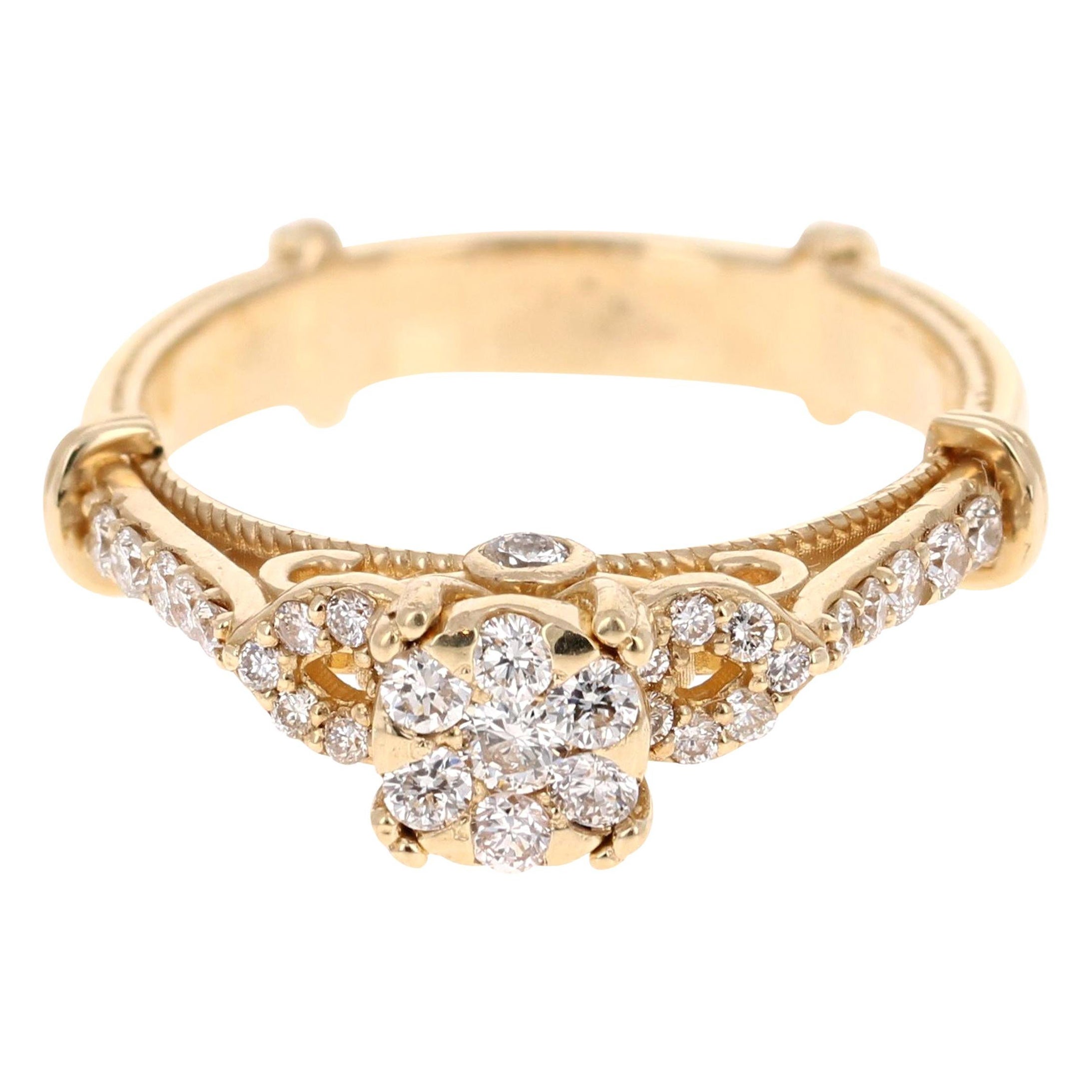 0.50 Carat Diamond Yellow Gold Engagement Ring For Sale