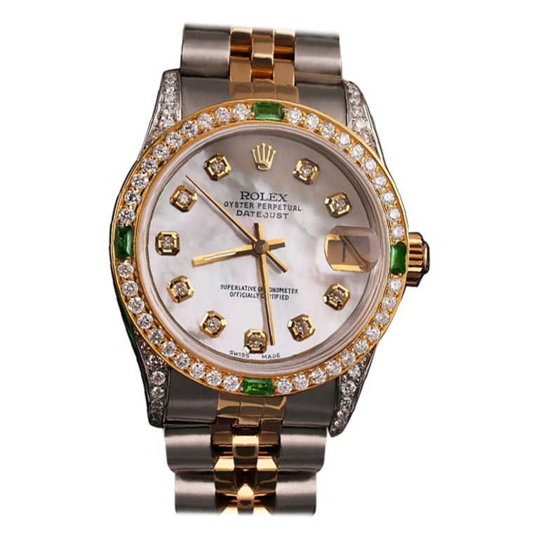 Women's Rolex Datejust Two Tone Jubilee White MOP Mother of Pearl Watch 68273 For Sale