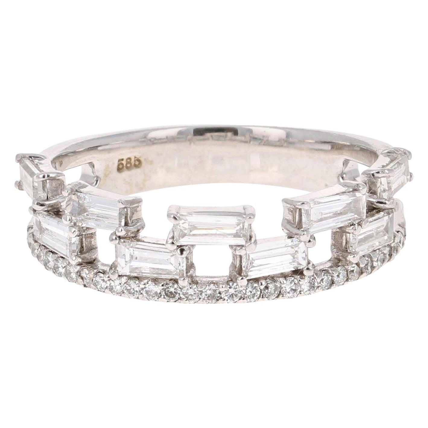 0,83 Karat Baguette Rundschliff Diamant Weißgold Band