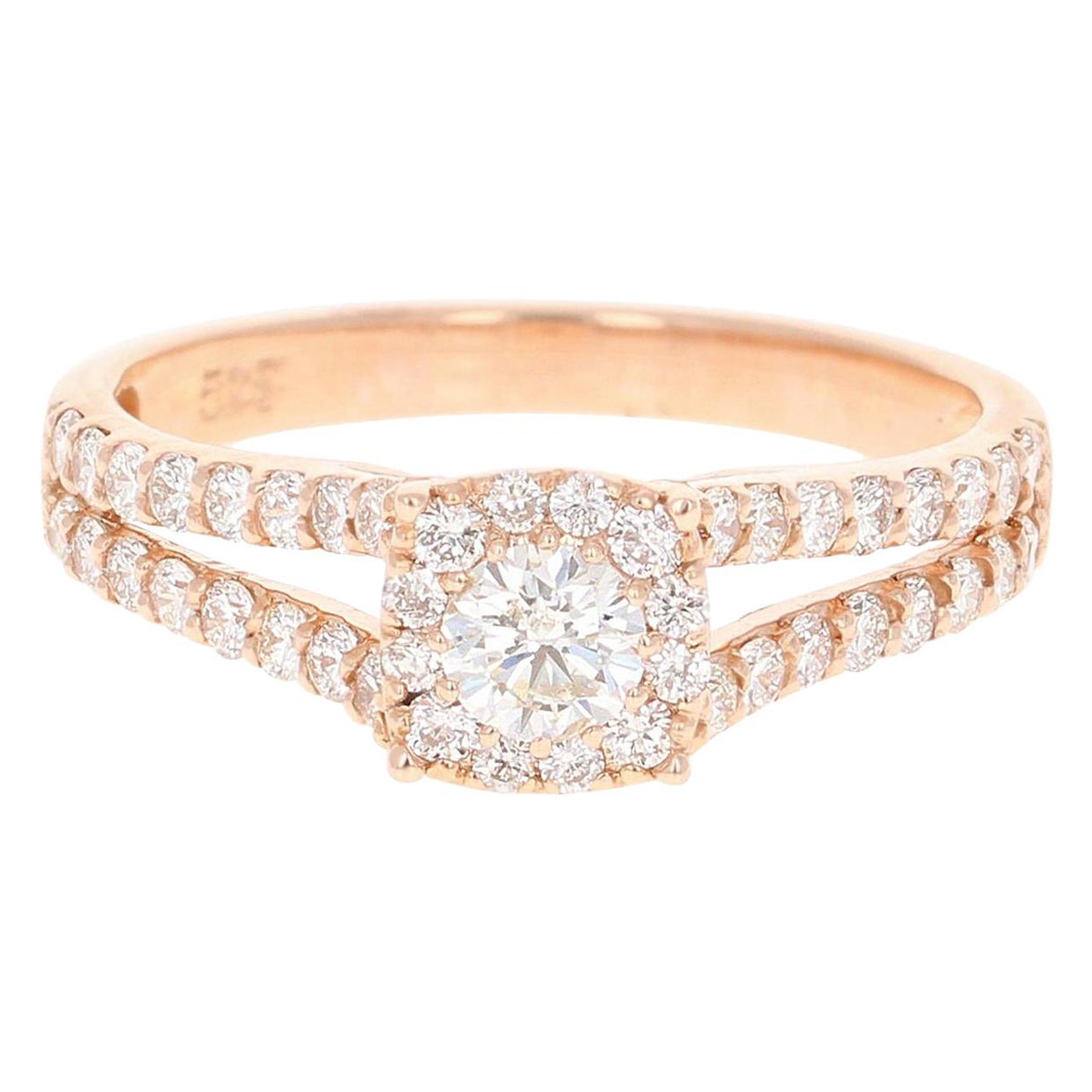 0.95 Carat Diamond Rose Gold Engagement Ring For Sale