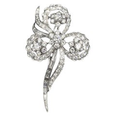 Floral Art Deco Diamond Pin, Made in Platinum with Old European Cut Diamonds