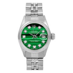 Rolex Ladies Ss Datejust Malachite Diamond Dial Smooth Bezel Jubilee Band Watch
