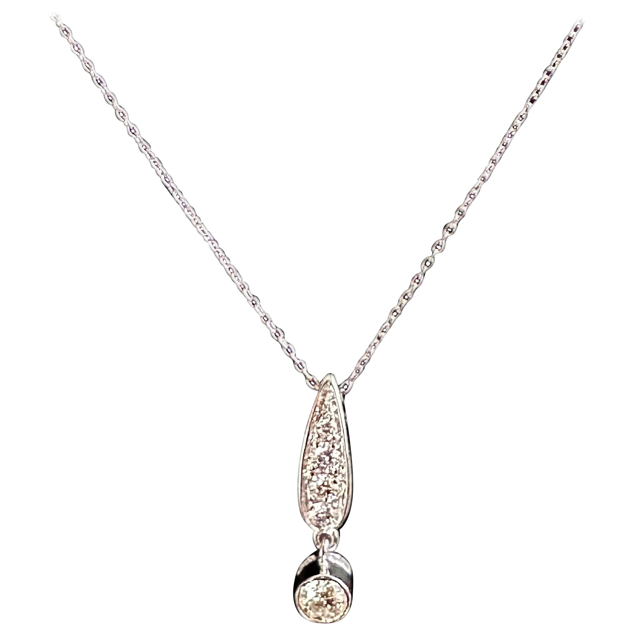 14k White Gold Diamond Drop Bezel Necklace