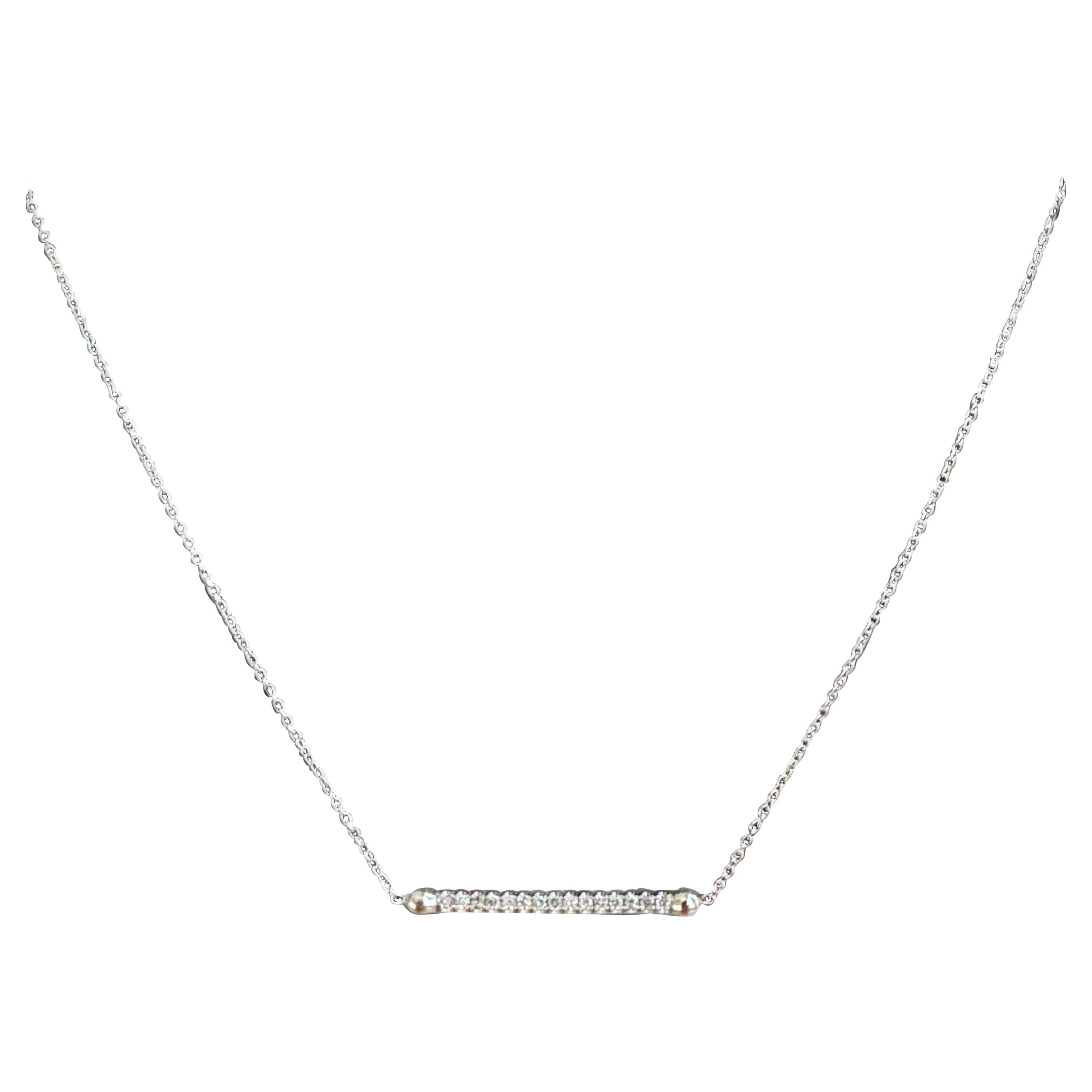 14K White Gold Horizontal Bar Diamond Necklace For Sale