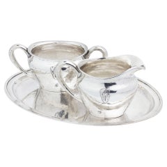 Sterling Silver Sugar & Creamer on Matched Oval Tray by Lebolt & Co