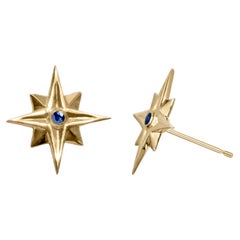 Star Gold Earrings with Blue Sapphires