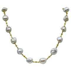 Semi Baroque Pearl & 18K Gold Necklace